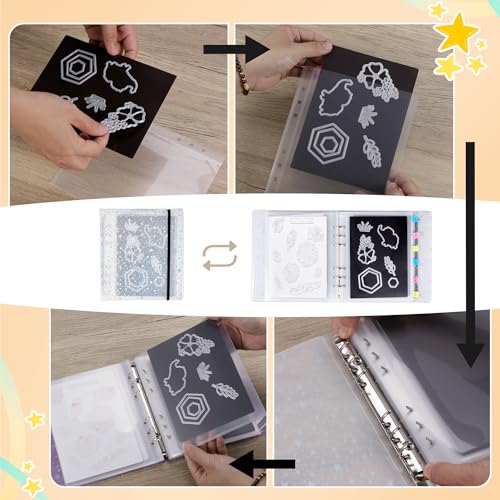 Image of Magnetic Sheets and Storage Bags for Stamps and Dies Storage with Album Pocket, Die Cut Storage Set for Storage Die Cutting,DIY Scrapbooking,Card Making Supplies (4sets 2Purple & 2White)