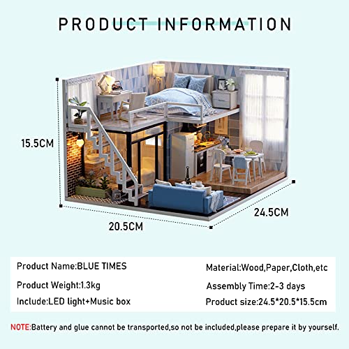 CUTEROOM DIY Miniatur Puppenhaus Kits mit Möbeln,DIY hölzernes Puppenhaus-Kit mit Musik-Bewegung und LED Lichter (Jungenwohnung) – Bild 3