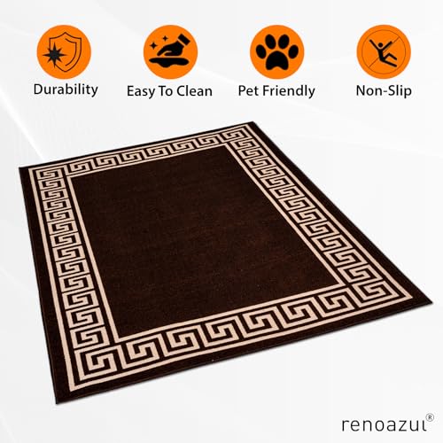 renoazul® Non-Slip Washable Large Entrance Doormat - 66 x 120 cm Outdoor and Indoor Dog Muddy Paws Floor Protector, Hallway, Bath and Kitchen Anti-Slip Mats - Greeky Rug - Brown & Beige - Image 7