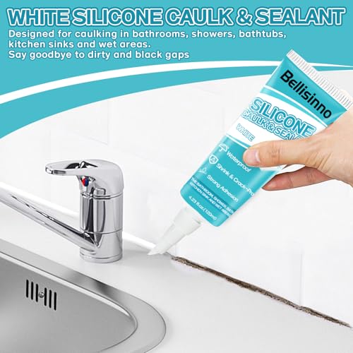 Bellisinno FMBLJ-03 Silicone Caulk, White Caulking Silicone Waterproof, Shrink & Crack Proof, White Silicone Caulk For Shower, Bathroom thumb #1