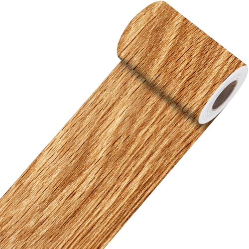 Image of Nuxovilar Brown Gray Geometric Peel Stick Wall Border PVC 3.94x16.4' | Wall Trim, Molding Decal, Peel Stick Border, Adhesive Frame, for Bedroom, Kitchen, Living Room (Brown Geometric)