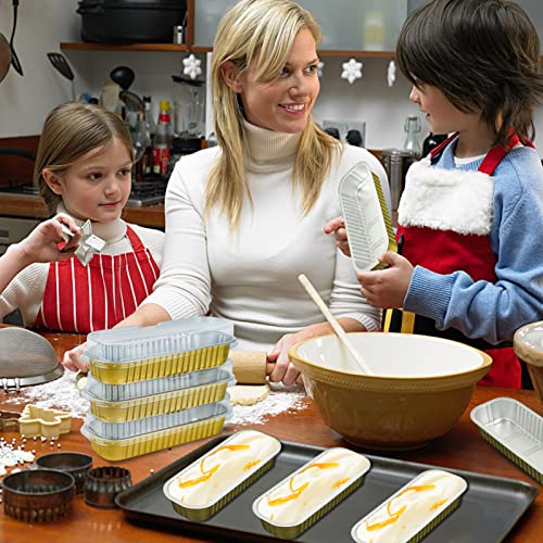 Techmur Mini Loaf Pans With Lids, 50 Pc Aluminum Foil Disposable Baking Pans 6.8Oz Rectangle Mini Cake Pans Cupcake Baking Cups For Cake Dessert Loaf Gold #TOP6