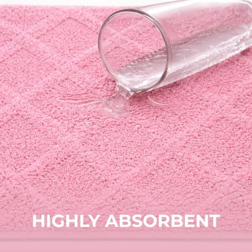 Image of Premium Combed Cotton Tufted Bathmat 45 x 65 cm, 1800 GSM Soft Absorbent Anti Skid Bathroom Floor Mat with Latex Backing, Quick Dry Non Slip Bath Rug for Shower & Daily Use, Diamond Rose