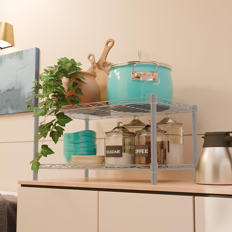 Image of 2-Shelves CounterTop Heavy Duty Steel Storage Rack | Multipurpose Shelving Unit for Kitchen, Home & Utility