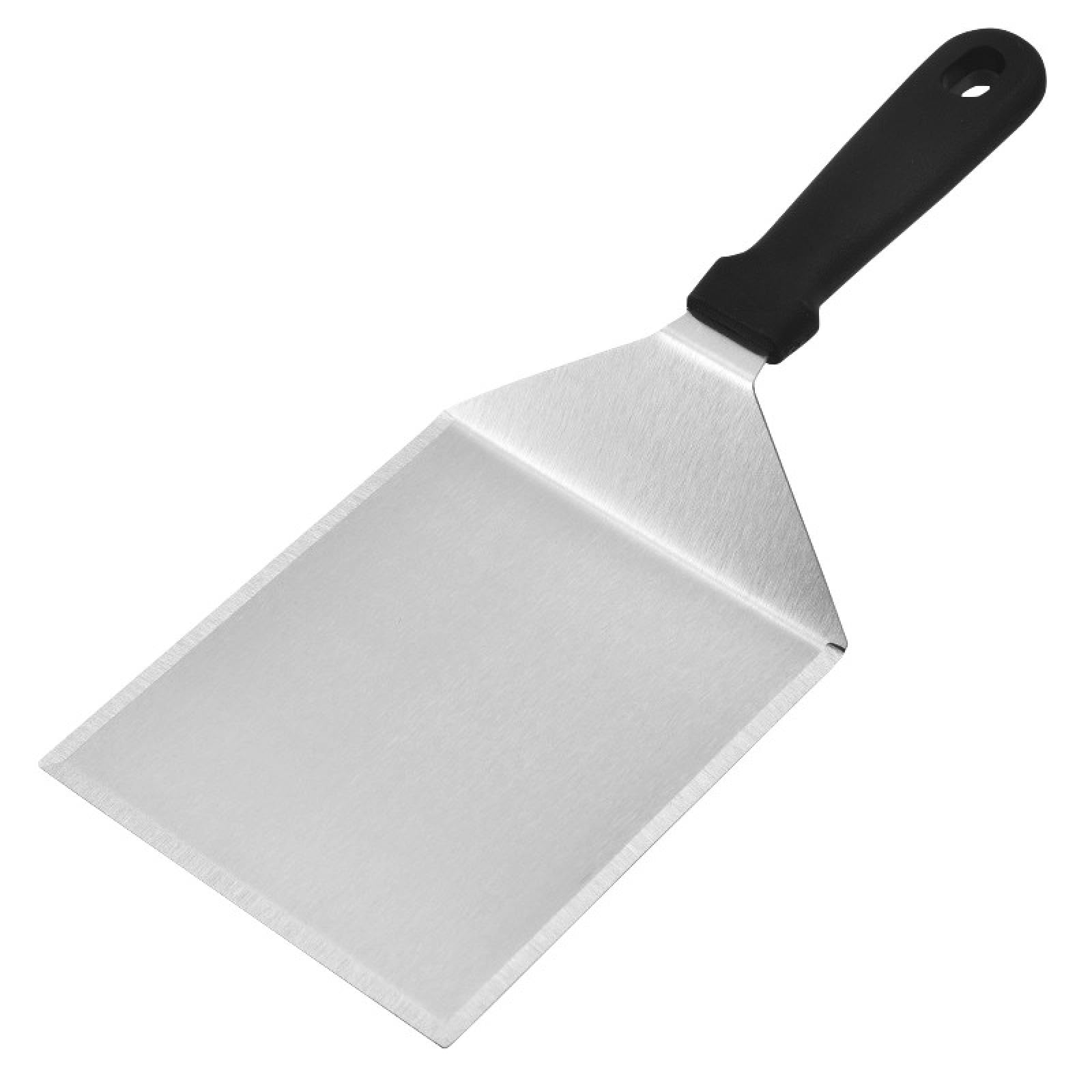 1 x BBQ-Pfannenwender, Holz-/Kunststoffgriff aus Edelstahl, Flache Oberseite, breite, abgeschrägte Kante, Grillaufsatz zum Pürieren von Hamburger-Steak-Pfannkuchen