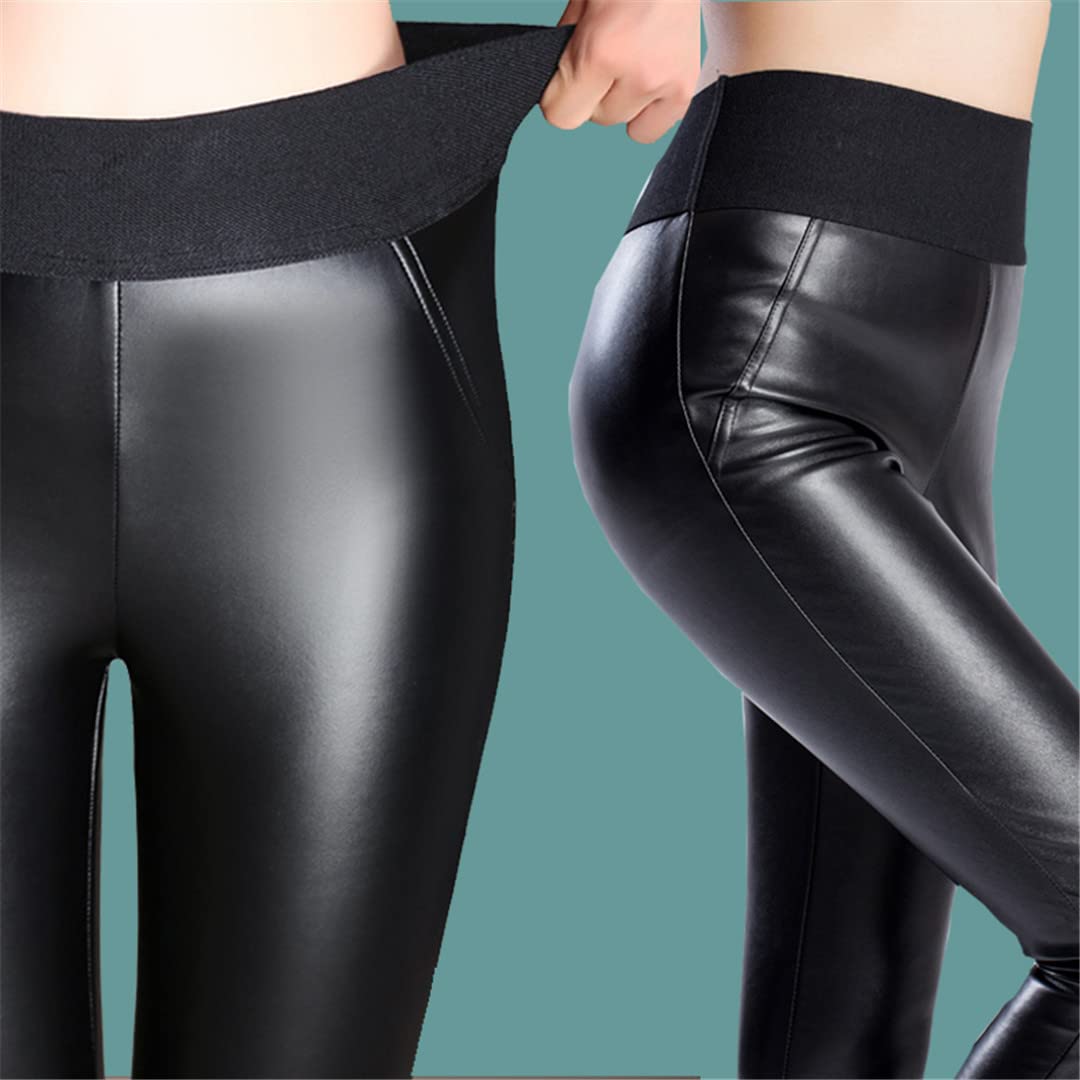 Damskie legginsy ze skóry PU Obcisłe spodnie Wąskie, wysokie, elastyczne spodnie ołówkowe pełnej długości (czarne 4XL)