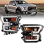 ROXX Headlights Assembly for 2015 2016 2017 Ford F-150, High Low Beam Projector Headlights w/Led DRL, Led Amber Turn Signal Lights, Amber Reflector, Driver & Passenger Side (Black)