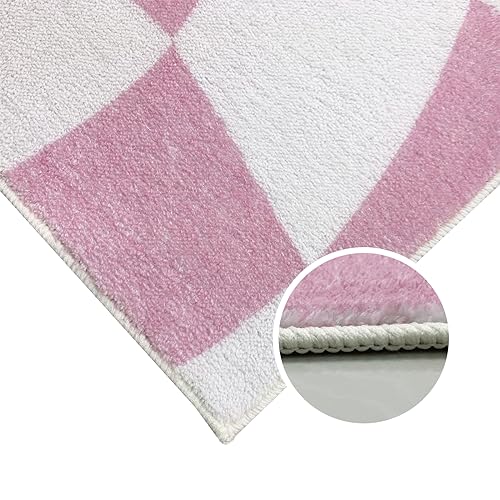 USTIDE Area Rug Modern Pink Checkered Rug for Living Room Bedroom Grid Area Rug Soft Washable Rug with Non-Slip Backing Large Indoor Carpet for Home Decor 120x180cm - Image 4