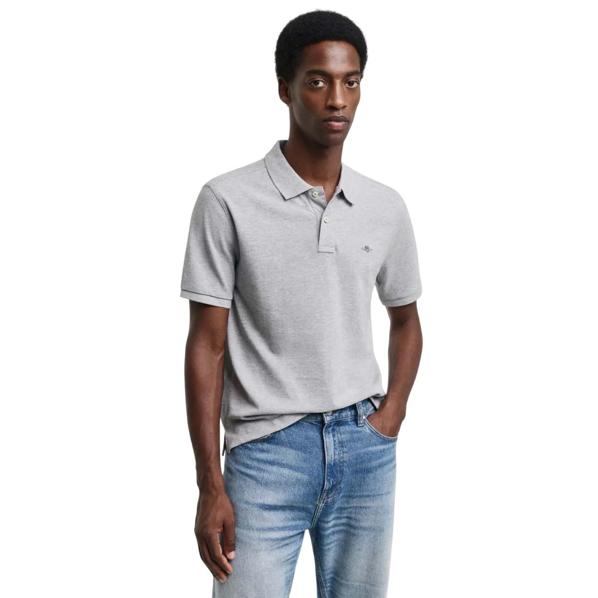 Gant Men's Grey Melange Embroidered Archive Shield Polo Shirt