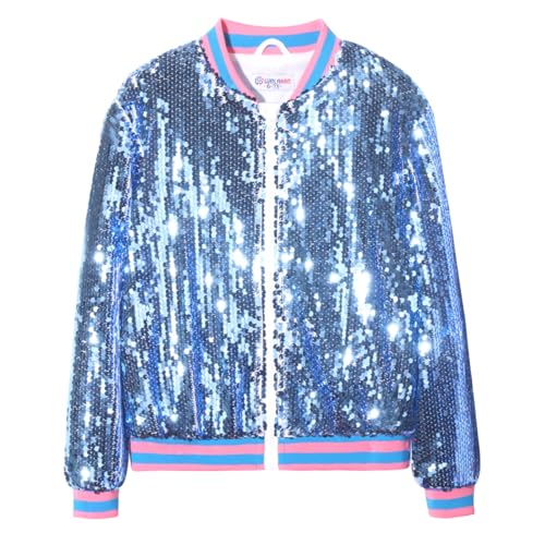 Image of WELAKEN Unicorn Sequin Jacket for Girls Kids Toddler Sparkle Zipper Bomber Jacket with Pockets