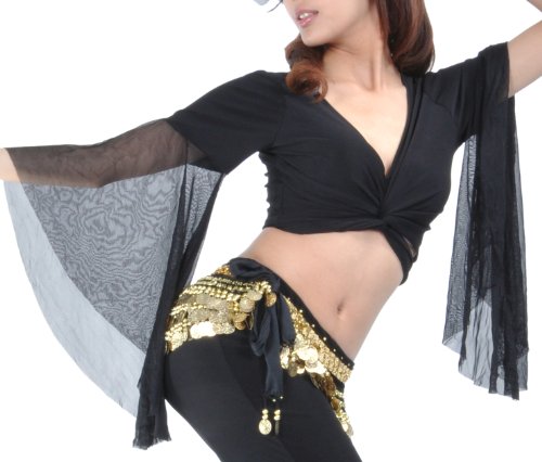 Bellylady Belly Dance Tribal Costume Wrap Top, Black-Black #TOP23