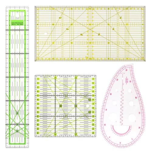 KXVXXV Lot de 4 règles de couture pour patchwork - 15 x 15 cm/15 x 30 cm/5 x 30 cm - Règle incurvée - Règle de couturière - Accessoires pour matelassage, artisanat...