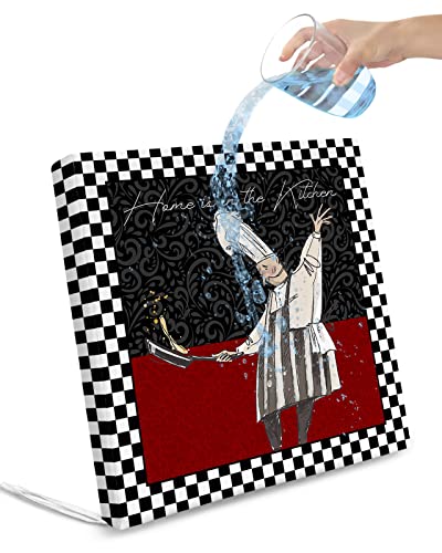 2 Pack Indoor/Outdoor Seat Cushion Cover, Kitchen Chef Illustraction Cushion Slipcovers Waterproof Patio Chair Slip Cover with Ties Cushions Pad 22Lx20W Black and White Buffalo Plaid Backdrop