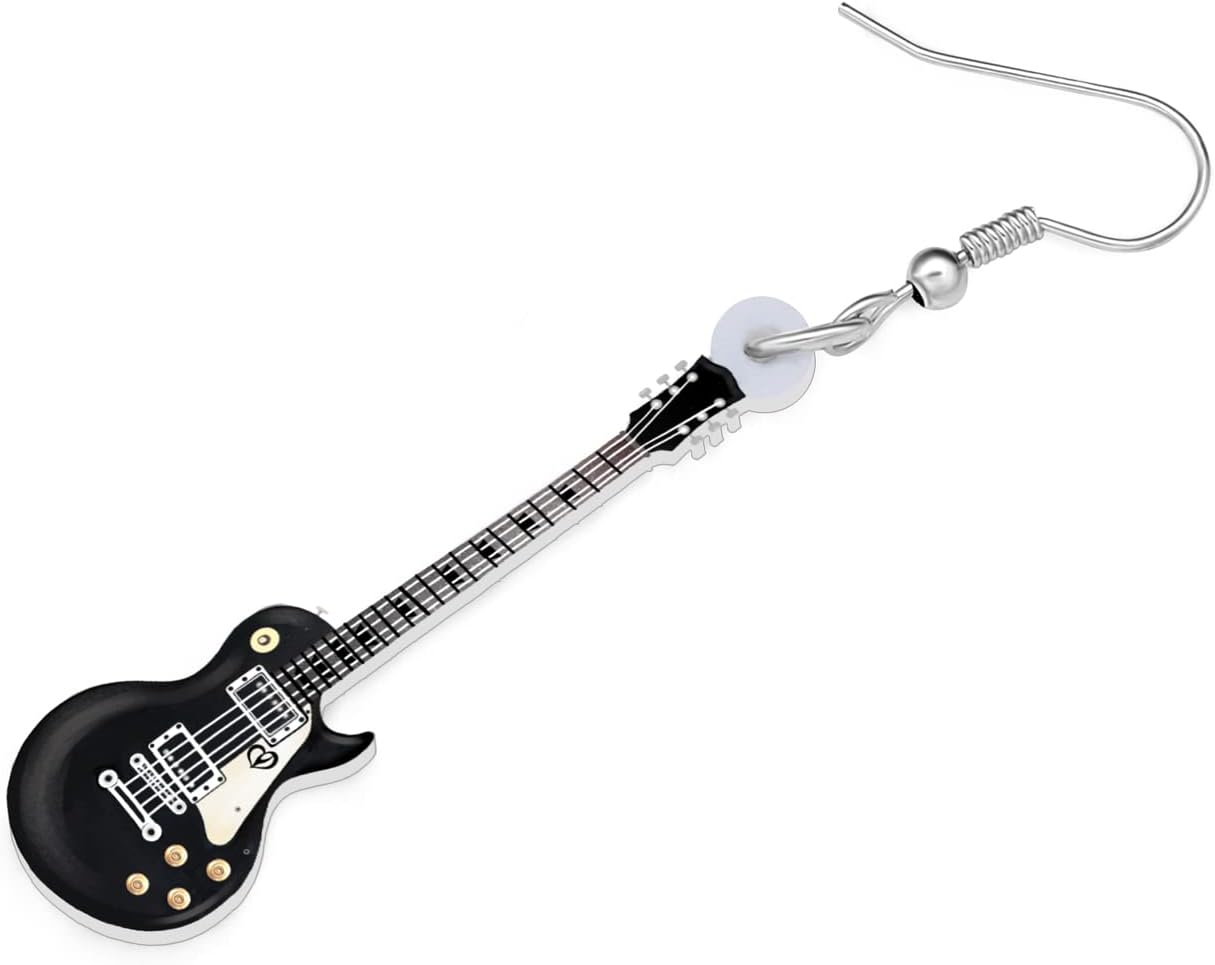 Acrylic Black Electric Guitar Earrings Cool Rock Bass Musical Instruments Fashion Dangle Hypoallergenic Jewelry For Women Charm Gifts - Image 4