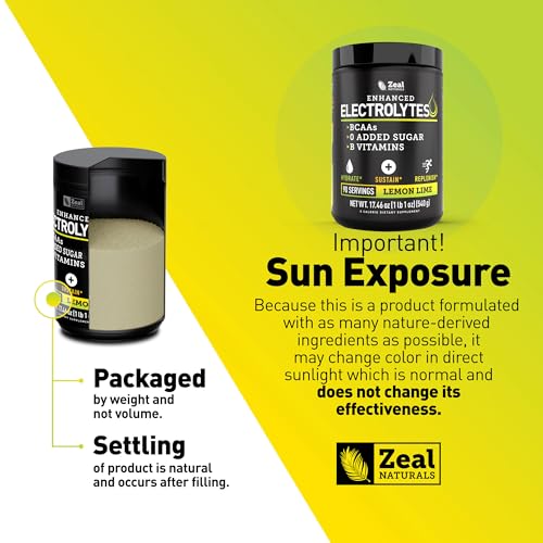 Image of Zeal Electrolyte Powder - 90 Servings | Keto Electrolytes Powder | Zero Sugar, BCAAs, B-Vitamins | Potassium, Zinc, Magnesium | Hydration Powder Recovery Drink | Lemon Lime
