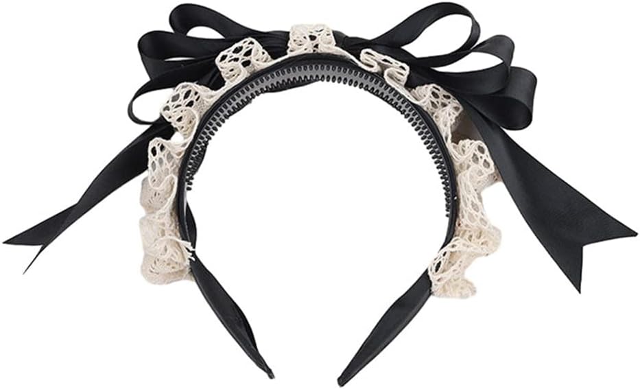 LittleLuludaWomen's Maid Headband Ribbon Kawaii Bowknot Bow Tie Headwear Headpiece for Cosplay Costume