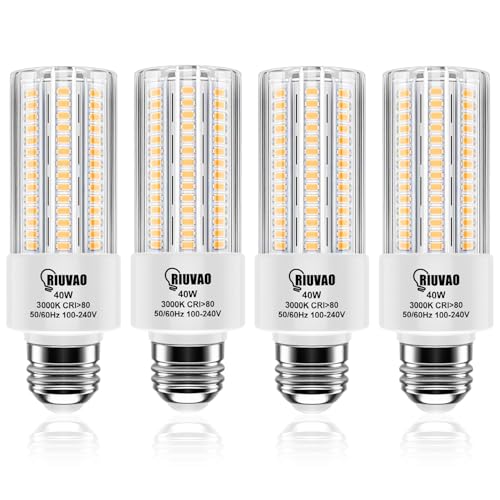 Image of RIUVAO 4pcs LED Light Bulb 5000LM 300w Equivalent Super Bright 3000K Warm Daylight White 40W LEDs Bulb E26/E27 Medium Base for Outdoor Indoor Home Garage Backyard LED Corn Light Bulb
