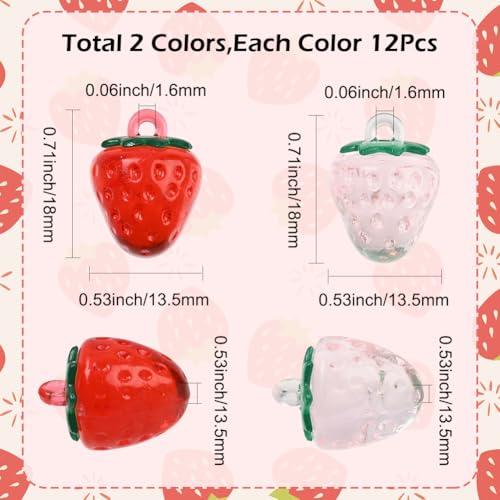 Breloques fraise 3D en acrylique transparent rouge rose pour bijoux DIY - 3