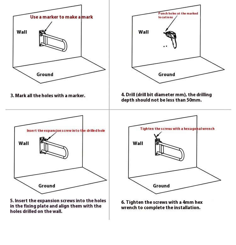 Pasamanos para discapacitados abatible con aleación de aluminio inoxidable 6