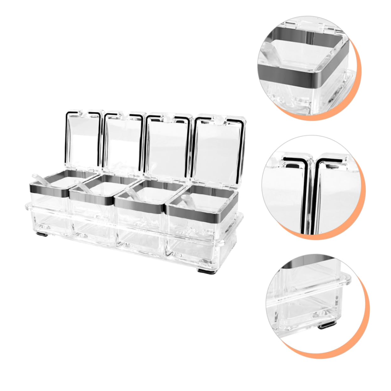 Luxshiny Gewürzbehälter Praktisches Küchenaufbewahrungsetui 4 Stück Acryl mit Deckel und Tablett Gewürzgläser für Salz und Gewürze als Einzugsgeschenk