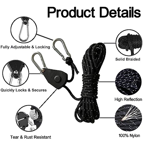 4 Stück 13ft/4M Reflektierend Abspannseile Seil mit Seilspanner, Ø 4mm Einstellbare Seil Ratsche Rope Seilratsche mit Haken – Bild 6