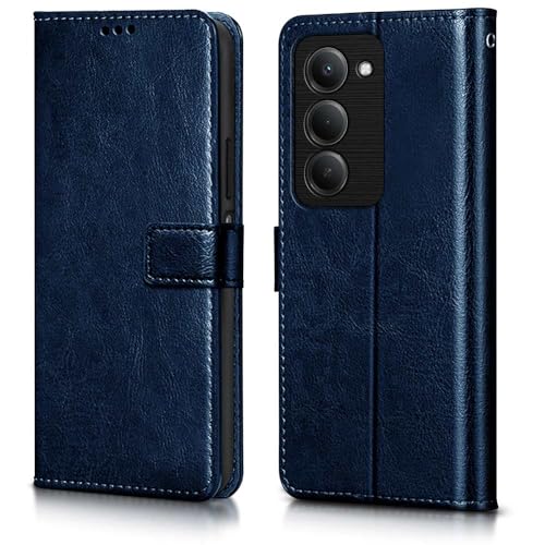 Image of WOW IMAGINE Shock Proof Flip Cover Back Case Cover for Mi Redmi 15 5G (Flexible | Leather Finish | Card Pockets Wallet & Stand | Blue)