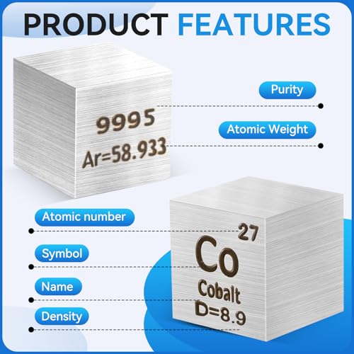 Image of 0.39 inch Cobalt Metal Element Cube 10MM Density Cubes 99.95% High Purity, Periodic Table of Elements Collection for Element Collections Hobbies, Pure Cobalt Cube(Co 0.39 Inch)