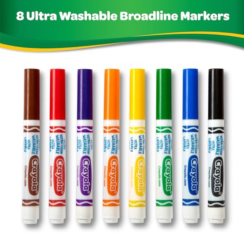 Image of Luxor Crayola Ultra-Clean Washable Markers for Kids, 8 Vibrant Colors, Conical Tip for Thick & Thin Lines, No-Mess Easy-Wash Ink, Non-Toxic Art Supplies for Kids
