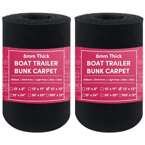 VEITHI Boat Trailer Bunk Carpet Black,12 inch x 13 feet Bunk Carpet,Boat Trailer Bunk for Jet Ski Ramps(2 Pack)