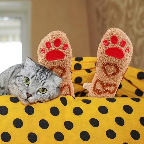 Image of Benefeet Sox Women Fuzzy Socks Funny Cat Gifts Cozy Soft Fluffy Winter Warm Sleeping Cute Animal Slipper Socks for Cat Lover