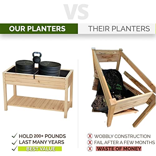 Kintness Raised Garden Bed Large- Elevated Wood Planter Box With Wheels Storage Shelf Stand For Backyard Patio 50" Lx 21" Wx 34" H #TOP6