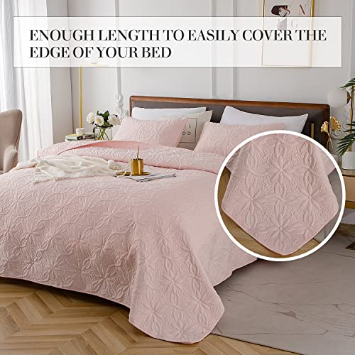 Hengwei Quilt Set Twin Size 2 Piece, Lightweight Pink Bedspread, Floral Pattern Coverlet For All Season, Ultrasonic Embossed, Double Side Stiching, Bedding Sets Decor (70"X 90") #TOP2