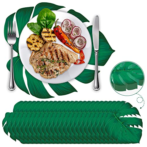 60Pcs Disposable Palm Leaf Paper Placemats Summer Hawaiian Green Leaves Party Placemats Tropical Green Leaf Paper Place Mats For Baby Shower Birthday Party Decor Supplies #TOP29