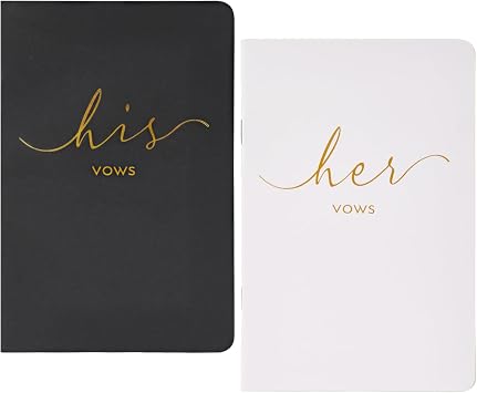 Wedding Vow Books His and Hers, Officiant Book for Wedding Ceremony, Gold Foil Wedding Notebook Bride Groom Booklet for Wedding Gifts, 28 Pages, 5.9" X 3.9", Wedding Journal, Black White