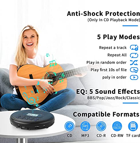 Arafuna Lecteur CD Portable avec Haut-parleurs et Batterie Lithium Intégré de 1400 mAh, Lecteur CD avec Protection Anti-Saut, Baladeur CD avec Casque et câble AUX – Image 5