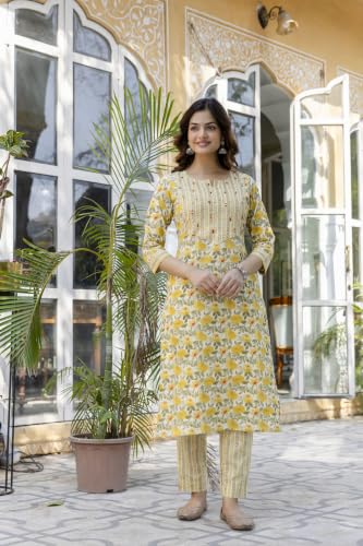 Image of Amazon Brand - Tavasya Women's Cotton Printed Kurta Set with Dupatta and Straight Pants | Salwar Suit | Ethnic Wear for Festive, Casual & Office Use
