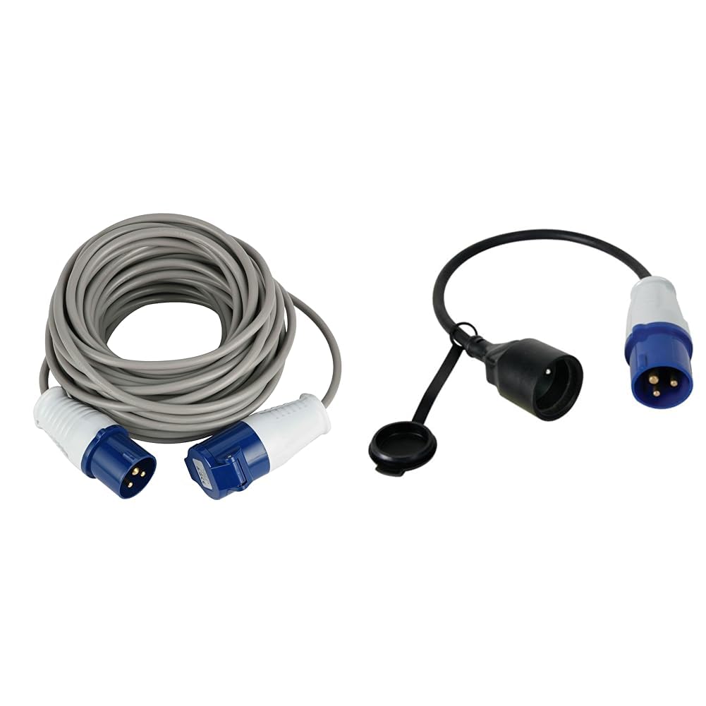 Electraline 46148 Rallonge 20 M Prise Industrielle CEE fiche à 3 Broches | Noir, & Perel eceea2 Câble d'embrayage sur fiche CEE, Longueur 40 cm