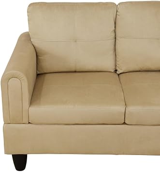 Corduroy 3-Piece Living Room Sofa Set with Storage Ottoman L-Shaped Couch with Left Chaise, Modern Sectional Sofa in Flannel Fabric,Suitable for Living Rooms (Beige)