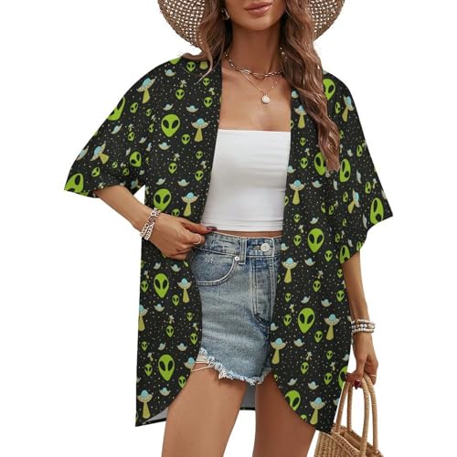 Dalmatian Print Summer Cardigan Women's Loose Cover Up Lightweight Open Front Casual Short Sleeve Blouse Beach Sleeve Tops