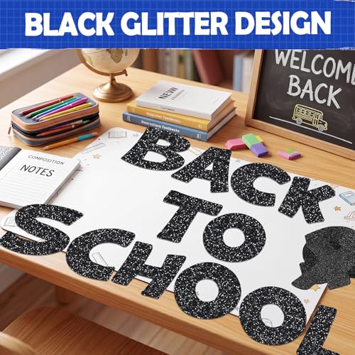Image of Colarr 216 Pcs 7 Inch Glitter Bulletin Board Letters Large for Classroom Alphabet Punctuation Symbol Cutout Die-Cut Poster Letter with Adhesive Dot School Party Holiday Decor Display(Black)