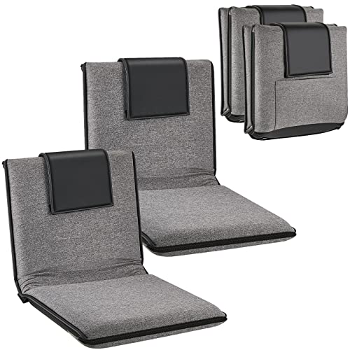 Image of 2 Pcs Adjustable Floor Chair with Back Support, Padded Seat, Portable, Meditation Cushion, Fully Folding Backrest for Adult, Kid, Gaming - Linen Washable Cover, Nylon Bottom (Gray, Black)