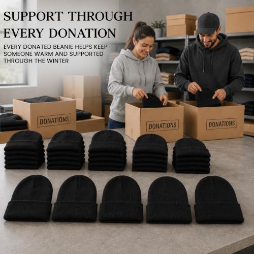 Image of Yacht & Smith Black Beanie Winter Hats in Bulk for Adults, Wholesale Value for Donations