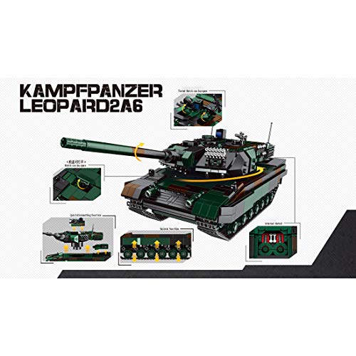 MCHE Panzer Leopard 2A6 Modell Bausatz, 1346 Teile Technik Panzer Militärpanzer Klemmbausteine Bauset, Kompatibel mit… – Bild 6