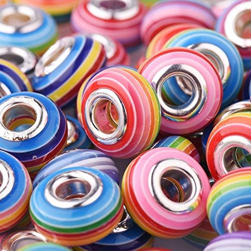 Calvas 100pcs/lot Rainbow 148mm Chunky Striped Resin Beads for LGBT Gay Pride Necklace and Bracelet Big Hole Spacer Fit Jewelry Making