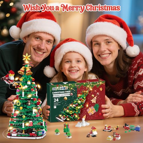 Advent Calendar 2025 Christmas Tree Building Set with LED Light, 24-Day Christmas Countdown Calendar, 24 Boxes 1100+ Pcs, Surprise Boxes Creative Gifts for Adults Teens Kids Ages 6+ - Image 3