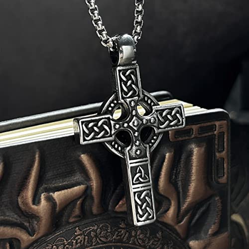 bahamut Celtic Knot Triquetra Cross Pendant Necklace for Men Woman,Vintage Norse Viking irish Trinity Protection Amulet Jewelry Gifts3