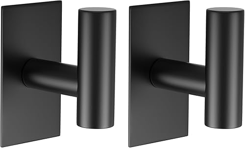 VAEHOLD Ganchos para toallas de pared, resistentes al agua, para colgar abrigos, ropa, armario para cocina (negro, paquete de 2)