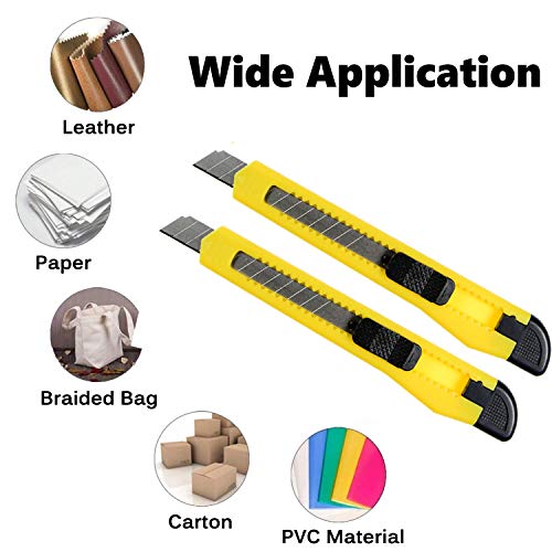 Wekoil Art Craft Utility Knife Pack 5 Snap Off 9Mm Cutter With 10 Extra Carbon Steel Blades, Yellow #TOP2