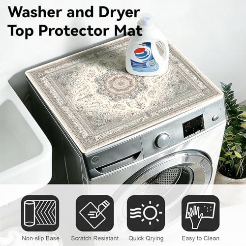 NYZE 2 PCS Washer and Dryer Covers For The Top, 25.6" x 25.6" Washing Machine Top Protector Mats, Non-slip Quick Drying Dryer Top Cover for Home Kitchen Laundry Room (Beige Vintage Persian) by NYZE - Used condition - Image 3