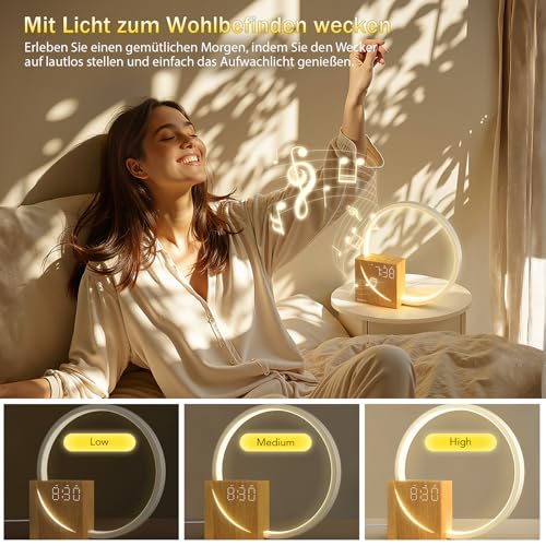 Holz-Wecker Blonbar 10W Nachttischlampe mit USB-Ladefunktion und Wecklicht